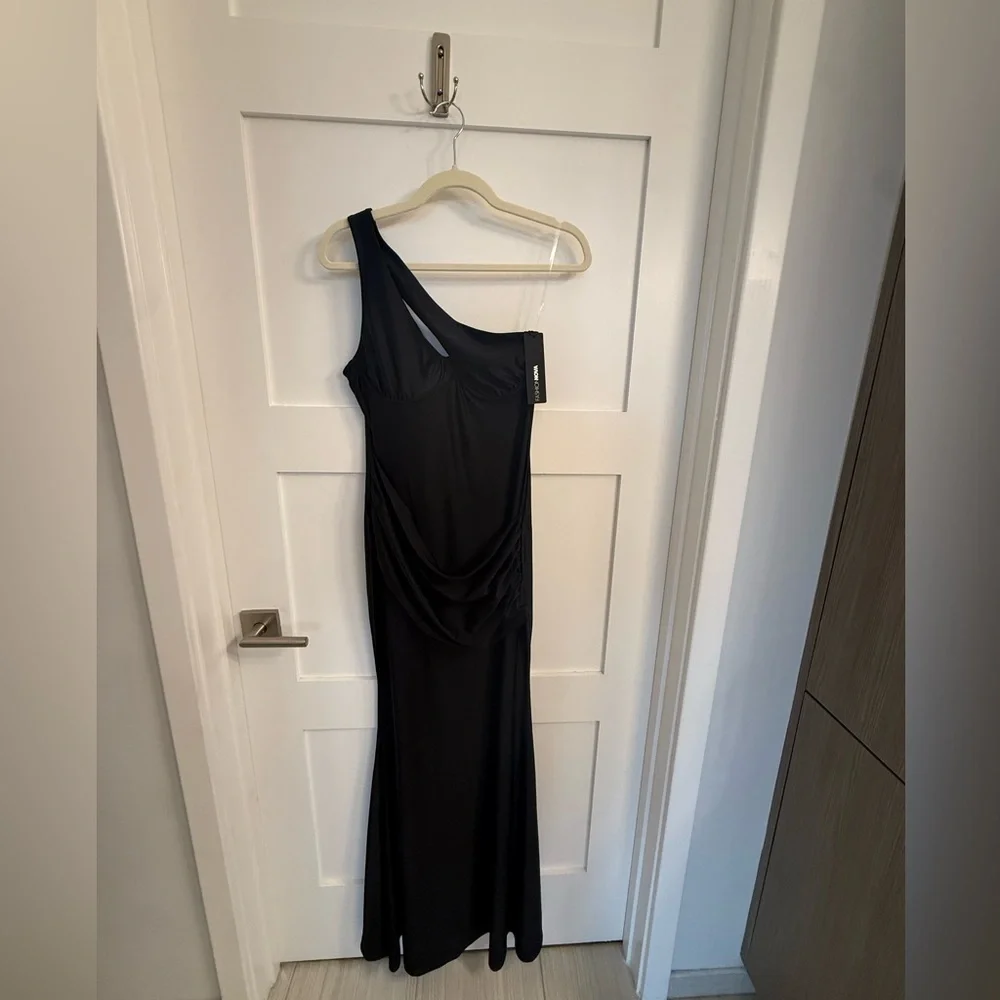Fashion Nova As You Know It Dress - Black Asymmetrical Mermaid Gown - Picture 3 of 6